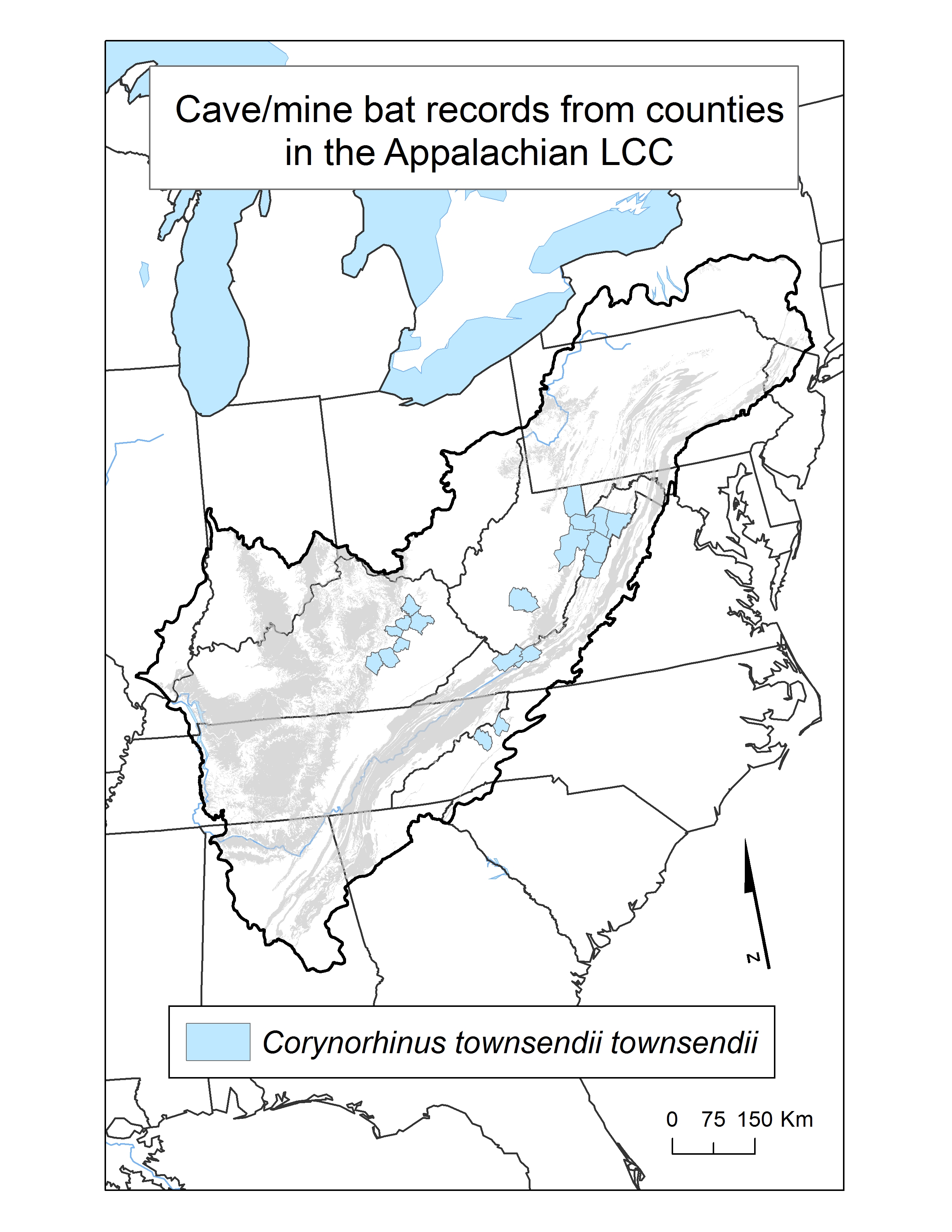 County Occurrence Map for Virginia Big-eared Bat