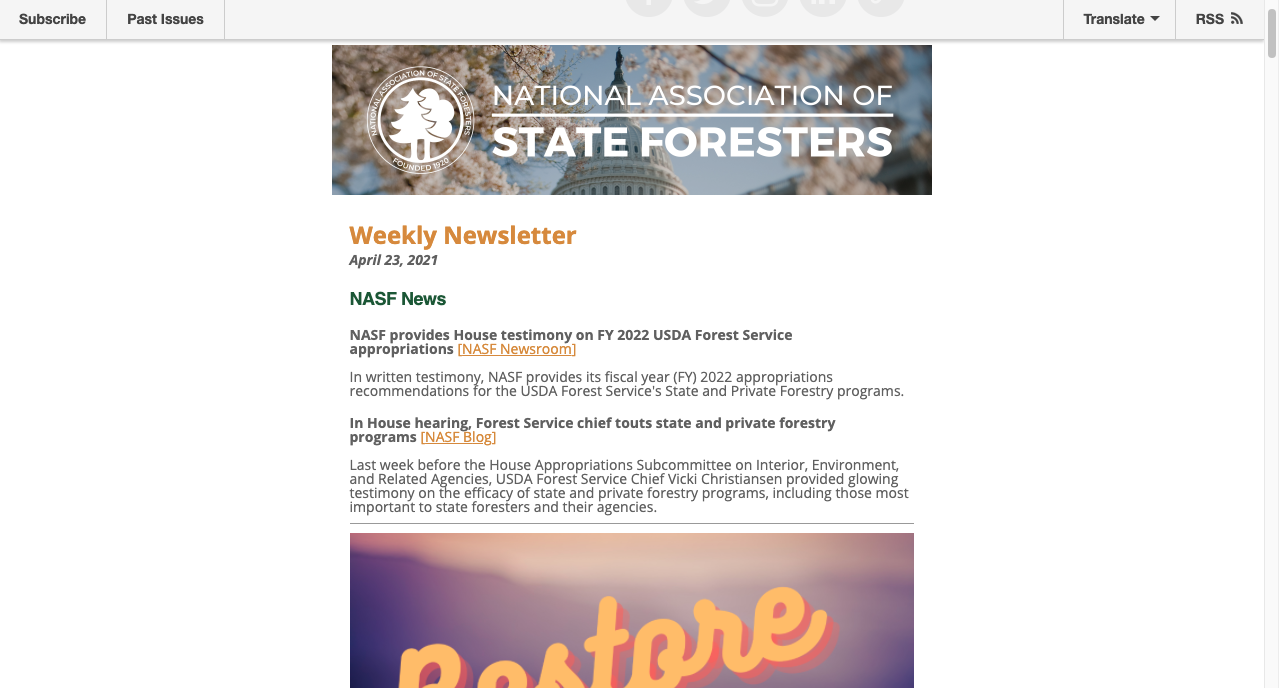 National Association of State Foresters Weekly Newsletter April 23, 2021