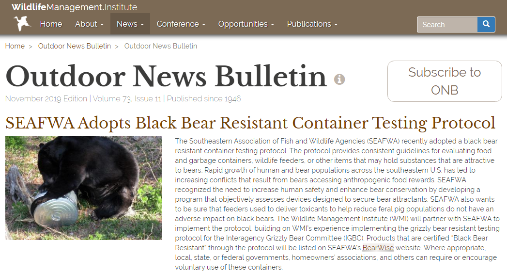 Wildlife Management Institute Outdoor News Bulletin November 2019